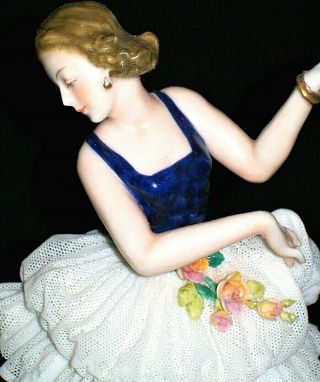 Antique German Art Deco Dresden Lace Lady Ballerina Dancer Porcelain Figurine