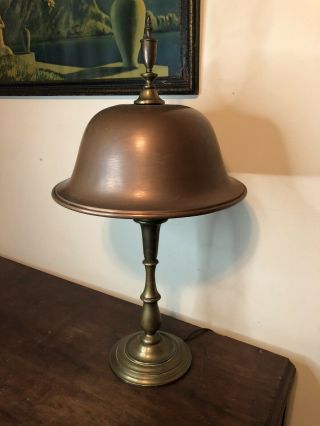 Antique Arts & Crafts Era Heavy Desk Lamp Solid Hammered Brass Copper 3 Lights