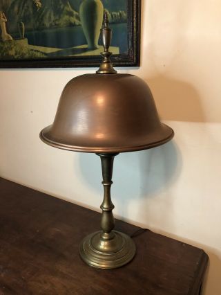 Antique Arts & Crafts Era Heavy Desk Lamp Solid Hammered Brass Copper 3 Lights 2