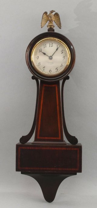 Antique Miniature Seth Thomas 4 - Jewel Mahogany Miniature Banjo Wall Clock 2