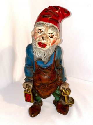 Ex.  Antique Vintage Cast Iron Garden Gnome Doorstop Nuydea Or Hubley