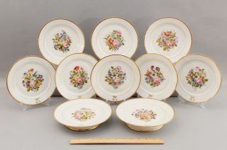 Antique Victorian Hand Painted French Porcelain Dessert Trays & 8 Plates,  Nr