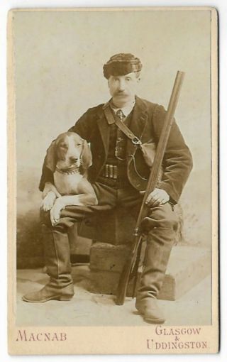 Antique Hunter With Dog & Shotgun Hunting Hound British Cdv Photo Sporting Gun