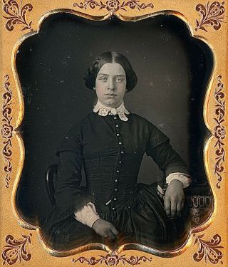 Pretty Light Eyed Young Lady With Tinted Face 1/6 Plate Daguerreotype G210