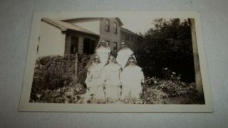 Old Vintage Antique Photograph 5 Nuns In Front Of House Flower Garden,  Religious