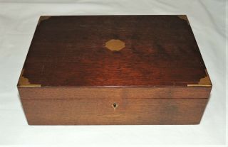 Antique 1890s Walnut Wood Sloped Lap Writing Desk Wooden Box With Key