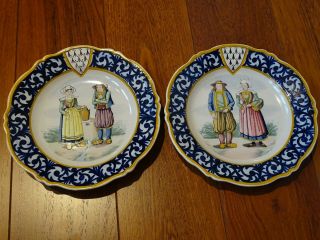 Vintage Two Plates French Faience Henriot Quimper Circa 1930s 