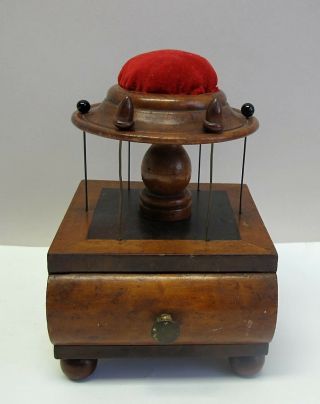 Rare Early - American Sewing Box/ Pin Cushion C.  1840 Primitive Cabinet