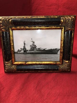 Vintage Antique Ww2 World War 2 Battleship Framed Picture