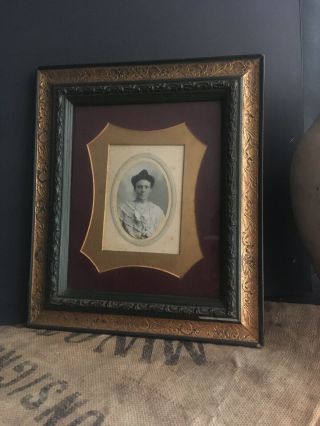 Victorian Frame Mounted Photograph Green Gold Wine Sepia 19th Century