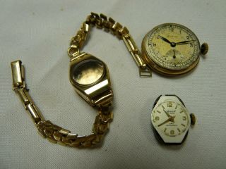 Pair Vintage Yellow Gold 375 9ct Watch Cases Faces Winco Accurist 11gms B279 J12