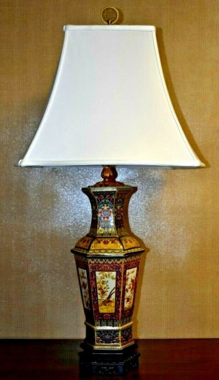 34 " Very Fine Chinese Porcelain Hex Vase Table Lamp - Asian Cloisonne Style