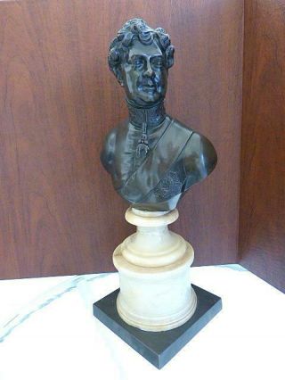 Antique Grand Tour French Military Statesman Bronze Bust Figurine Statue 13.  5 "