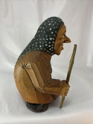 Oien Hand Carved Troll - Signed Oien - Lady W/Cane Approx 6” Norwegian Norway 2