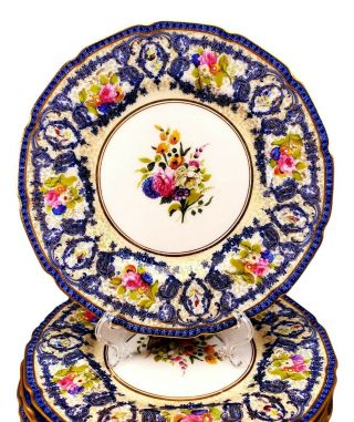 Antique Set Of 10 Royal Doulton Luncheon Plates Ra8397 Gold Blue Scrolls Floral