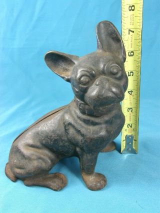 Hubley Cast Iron French Bulldog Frenchie C.  1900 Old Black & Red Paint Remnants