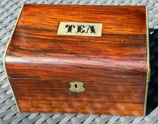 19th C.  English Rosewood Tea Caddy Silver Cartouche & Lock