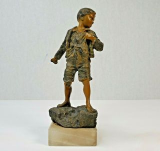 Vintage Carl Kauba Angry Boy Cabinet Bronze Vienna 7 " Base Sculpture Art Figure