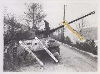 Ww2 Press Photograph Foto Photo Ardenne Konigs Tiger On Stauvelot Belgium Top