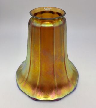 Steuben Art Glass Gold Aurene Ribbed Lamp Shade Signed 5 - 1/2 " Tall