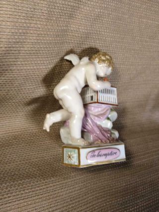 Meissen Porcelain Figure Cupid ‘to le Captive’ with cage and heart Cherub Statue 3