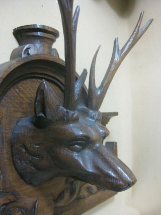 19th Century Carved Oak Wall Hanger With Deer