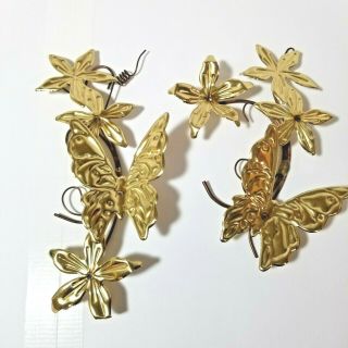 Retires Rare Home Interiors Gold Metal Butterflys Flowers Wall Decor,  Set Of Two