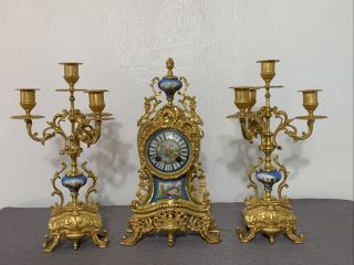 Three Piece French Sevres Porcelain And Gilt Bronze Clock Set 3