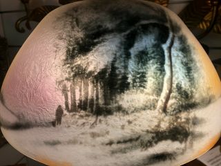 Antique Pittsburgh Reverse - Painted Winter Scene Table Lamp 5
