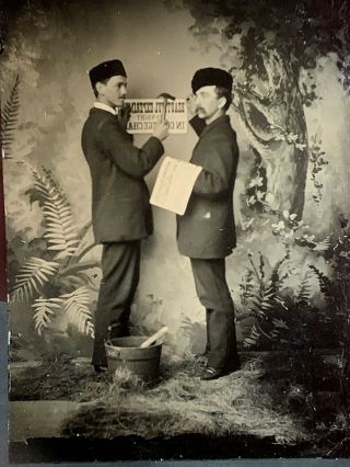 Rare Occupational Bill Posters Young Men H H Holmes C1880 Tintype Photo Posting