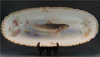 C1890 French Limoges Porcelain Fish Oval Serving Platter Hand Painted