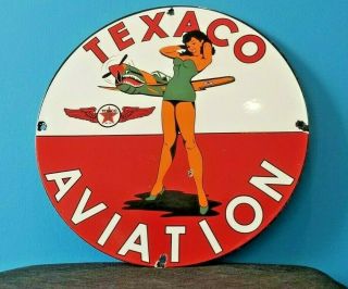 Vintage Texaco Gasoline Porcelain Pin Up Military Girl Aviation Nose Art Sign