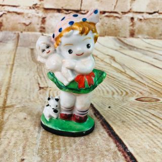Vintage Porcelain Little Girl With Doll Figurine Made In Occupied Japan 3.  75 "