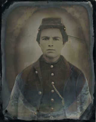 c.  1860 ' s Civil War Soldier Portrait Full Plate Tintype (Confederate or Union?) 3