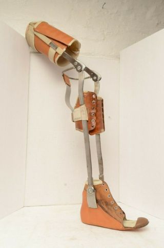 Antique Metal Leg Brace Leather Polio Steampunk Medical Victorian High Heel Vtg