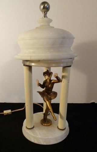 Gerdago Art Deco Pixie Harlequin 3 Column With Alabaster Dome Table Lamp