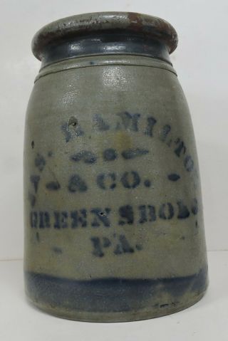 Antique Jas Hamilton & Co Greensboro Pa Stoneware Crock Wax Seal Canning Jar