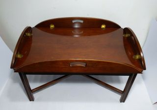 Vintage Butler Serving Tray Coffee Table Chippendale Mahogany Wood Drop Leaf