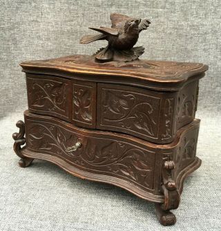 Large Antique Black Forest Jewelry Box Made Of Wood Early 1900 