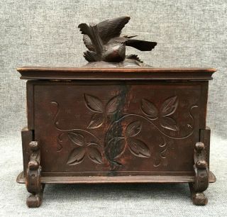 Large antique black forest jewelry box made of wood early 1900 ' s Germany bird 3