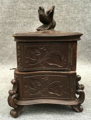 Large antique black forest jewelry box made of wood early 1900 ' s Germany bird 4
