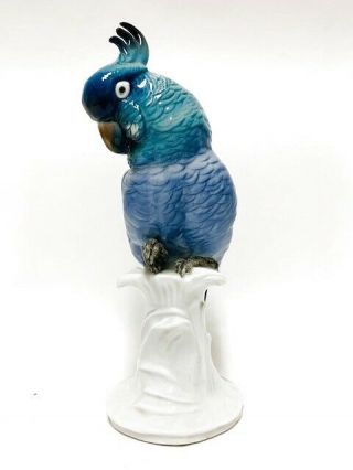 Rare Vintage Karl Ens Volkstedt Blue And Teal Cockatoo Porcelain Figurine