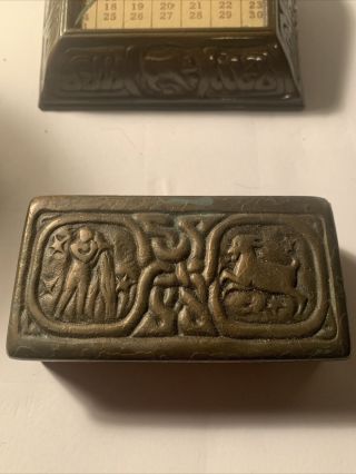 Antique Tiffany Studio Bronze Desk Stamp Box Zodiac Pattern