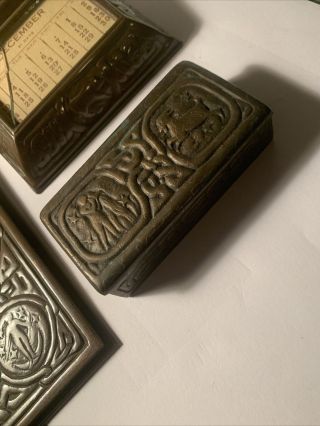 Antique Tiffany Studio Bronze Desk Stamp Box Zodiac Pattern 3