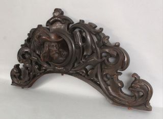 19thc Antique Victorian Carved Walnut Architectural Crest Fragment,  Nr