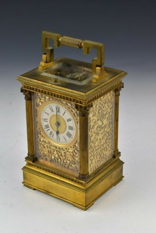 E.  M & Co.  French Gilt Bronze Repeater Carriage Clock With Fancy Openwork And Key