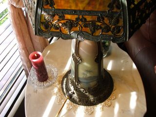SLAG GLASS LAMP SHADE,  Reverse Painted Base (Art Nouveau,  Deco) 2