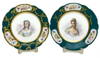 8 Sevres France Porcelain Hand Painted Cabinet Plates of Beauties,  19th Century 4