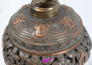 Antique B&H Bradley & Hubbard Bronze Copper Oil Lamp Acanthus Leaf Ornate Floral 6