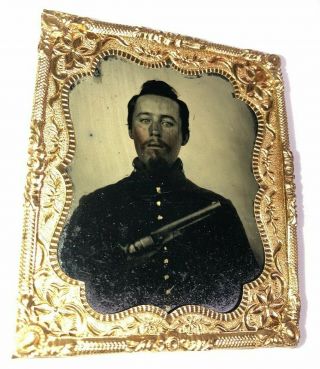 6th Plate Size Civil War Soldier Holding A 1860 Colt Pistol 3 Day List